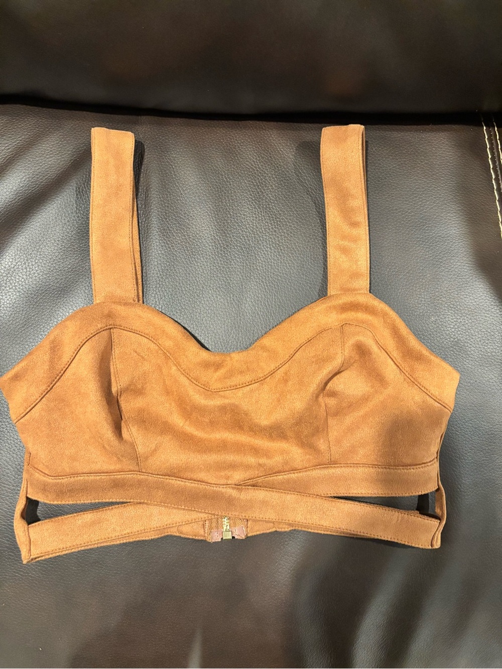 Haute Monde Tan Suede-Look Strappy Crop Top